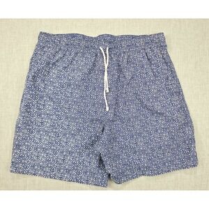 J.McLaughlin Mens Blue White Geometric Tile Print Swim Trunks Size Large L